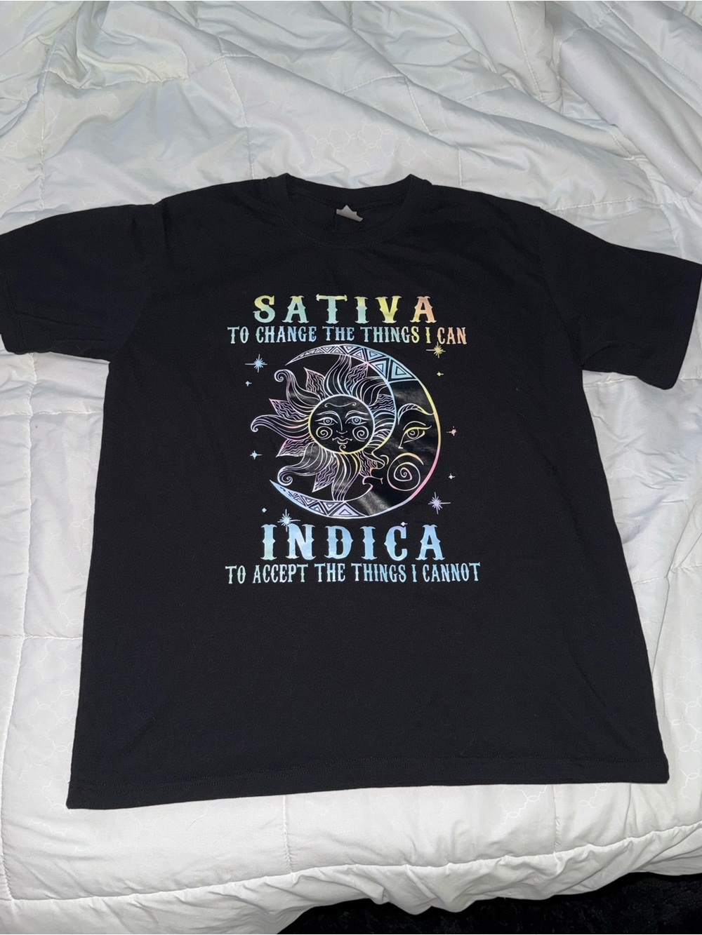 Black Graphic Sativa/Indica Tee - Sun & Moon Design